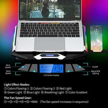 ICE COOREL Gaming Laptop Cooling Pad with RGB Fans and LCD
