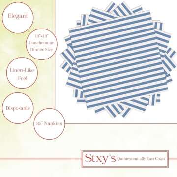 85 Paper Napkins | Linen Feel Disposable Cloth Like Dinner Napkins | blue and white Seersucker Stripes Luxury paper napkin | Guest Hand Towel Dinner Napkins