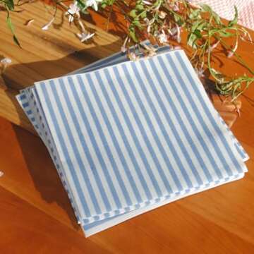 85 Paper Napkins | Linen Feel Disposable Cloth Like Dinner Napkins | blue and white Seersucker Stripes Luxury paper napkin | Guest Hand Towel Dinner Napkins