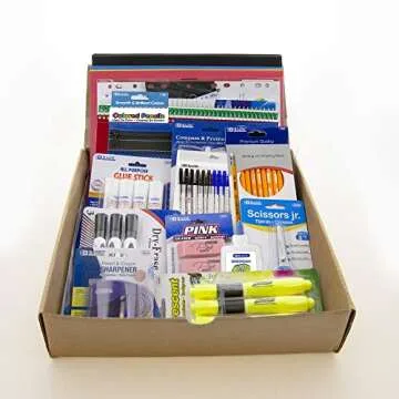 BAZIC Middle High School Kit Supply Box 65 Count for Student 7-12 Grades, Composition Book Compass, Color May Vary, 1-Pack
