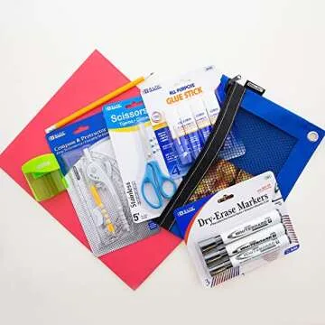 BAZIC Middle High School Kit Supply Box 65 Count for Student 7-12 Grades, Composition Book Compass, Color May Vary, 1-Pack