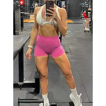 Abonlen Women Scrunch Seamless 2 Piece Workout Shorts High Waisted Yoga Shorts Gym Running Athletic Biker Shorts (Large, Carmine-Blue)