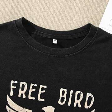 KEKEMI Vintage Rock Band Tshirts Women Retro Free Bird Western Graphic Tees Country Music Shirts Casual Short Sleeve Tops(Black-73,Small)