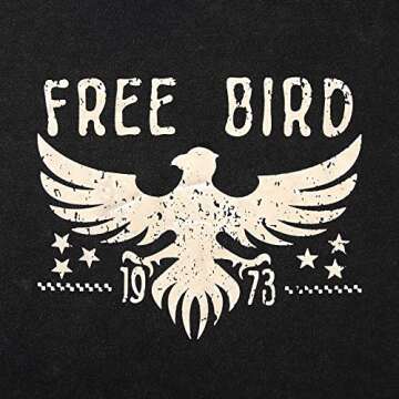 KEKEMI Vintage Rock Band Tshirts Women Retro Free Bird Western Graphic Tees Country Music Shirts Casual Short Sleeve Tops(Black-73,Small)