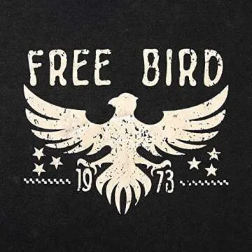 KEKEMI Vintage Rock Band Tshirts Women Retro Free Bird Western Graphic Tees Country Music Shirts Casual Short Sleeve Tops(Black-73,Small)