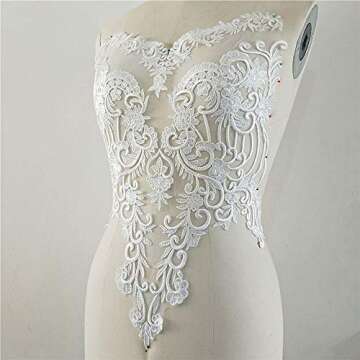 Bridal Dress Lace Applique Shimmery Sequined Embroidery Flower Patch Bodice Lingerie Sewing Motif