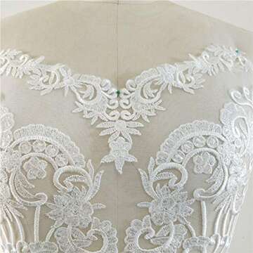 Bridal Dress Lace Applique Shimmery Sequined Embroidery Flower Patch Bodice Lingerie Sewing Motif