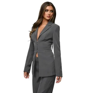 Work Blazers for Women Hollow Back Strap Long Sleeve Blazers Fall Clothes Winter(Medium) Dark Grey