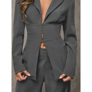 Work Blazers for Women Hollow Back Strap Long Sleeve Blazers Fall Clothes Winter(Medium) Dark Grey