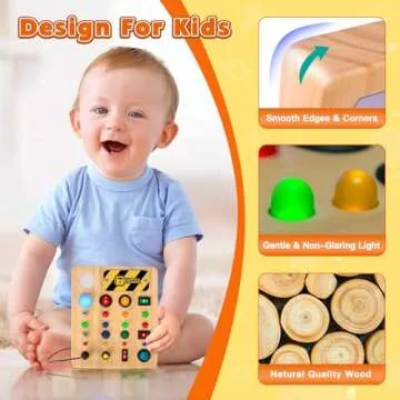 TINTECUSA LED Busy Board, Wooden Sensory Toys for Toddler, Montessori Music Toy for Airplane, Travel Activity Educational Learning Toy, Busy Light Switch Autism Toys, Birthday Boys Girls Gifts