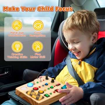 TINTECUSA LED Busy Board, Wooden Sensory Toys for Toddler, Montessori Music Toy for Airplane, Travel Activity Educational Learning Toy, Busy Light Switch Autism Toys, Birthday Boys Girls Gifts