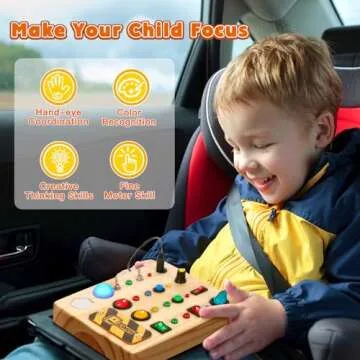 TINTECUSA LED Busy Board, Wooden Sensory Toys for Toddler, Montessori Music Toy for Airplane, Travel Activity Educational Learning Toy, Busy Light Switch Autism Toys, Birthday Boys Girls Gifts