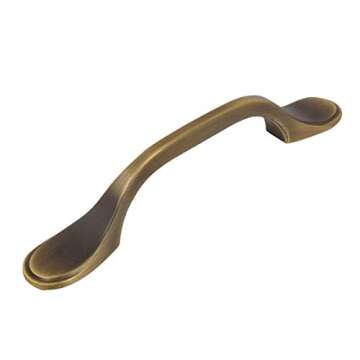 10 Pack - Cosmas 9533BAB Brushed Antique Brass Cabinet Hardware Footed Handle Pull - 3" Inch (76mm) ...