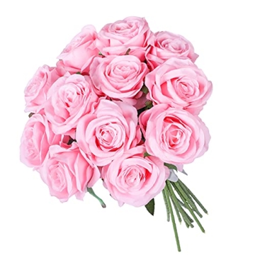 Kisflower 12Pcs Realistic Artificial Silk Roses for Any Occasion