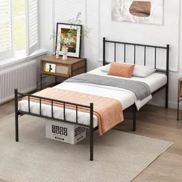 DIIYIV Twin Bed Frame-Classic Metal Platform Bed Frame,Mattress Foundation with Steel Slat Support,Under Foundation Storage,No Box Spring Needed, Easy Assembly, Twin Size