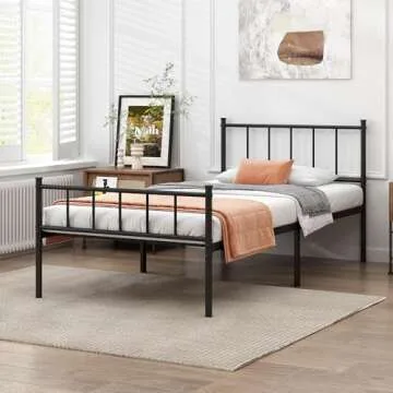 DIIYIV Twin Bed Frame-Classic Metal Platform Bed Frame,Mattress Foundation with Steel Slat Support,Under Foundation Storage,No Box Spring Needed, Easy Assembly, Twin Size