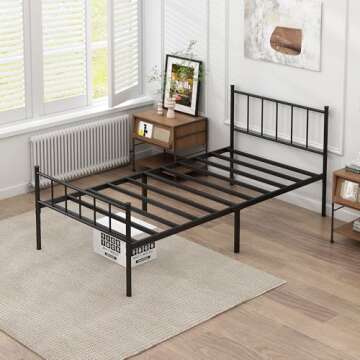 DIIYIV Twin Bed Frame-Classic Metal Platform Bed Frame,Mattress Foundation with Steel Slat Support,Under Foundation Storage,No Box Spring Needed, Easy Assembly, Twin Size
