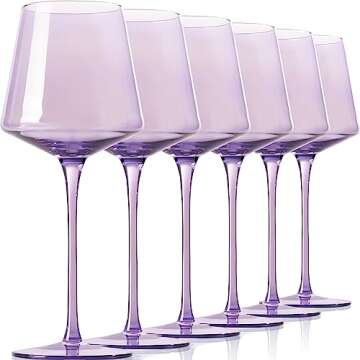 Purple Wine Glasses Set of 6-18oz Hand Blown Crystal Colored Wine Glasses with Long Stem, Multicolor...