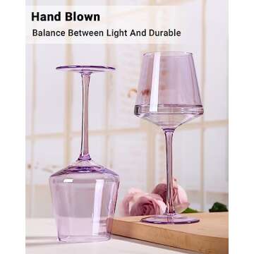 Purple Wine Glasses Set of 6-18oz Hand Blown Crystal Colored Wine Glasses with Long Stem, Multicolor Wine Glass for Wine Lovers, Wedding, Birthday Gifts for Women