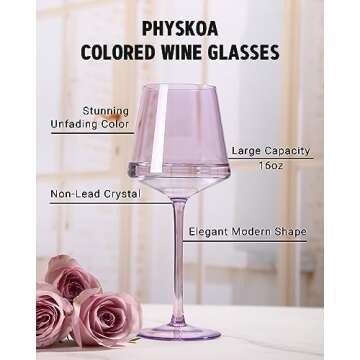 Purple Wine Glasses Set of 6-18oz Hand Blown Crystal Colored Wine Glasses with Long Stem, Multicolor Wine Glass for Wine Lovers, Wedding, Birthday Gifts for Women
