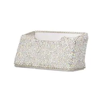 TISHAA Business Card Holder Stand - Bling Name Cards Office Desk Desktop Table Top Organizer Luxury Display Pocket Case Accessories White Crystal Rhinestone Glitter (White)