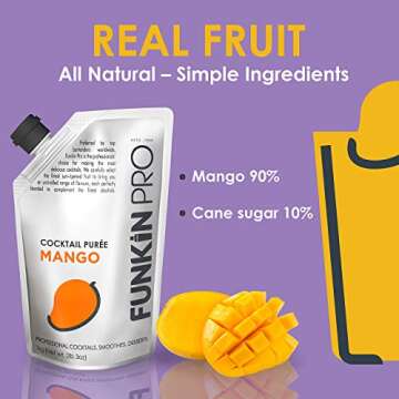 Funkin Mango Puree | Real Fruit, Two Ingredient, Natural Mixer for Cocktails, Smoothies | Vegan, Non...