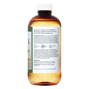 De La Cruz Pure Olive Oil - Natural Expeller Pressed Olive Oil for Hair and Skin - Lightweight Body Oil for Dry Skin 8 Fl Oz