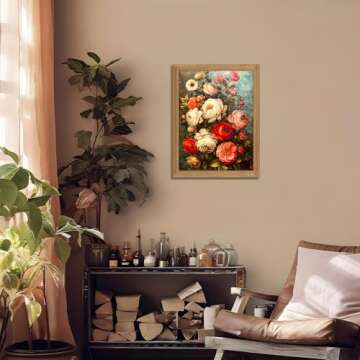 AKWISH Framed Vintage Floral Wall Art - 3D Textured Antique Colorful Flowers Oil - Hand Drawn Painti...