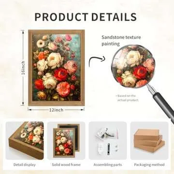 AKWISH Framed Vintage Floral Wall Art - 3D Textured Antique Colorful Flowers Oil - Hand Drawn Painting Classical Botanical Art Wall Decor for Living Room Bedroom Office Decor 12x16in