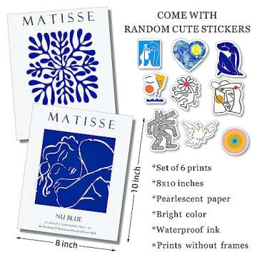 dazongweihan Blue Matisse Prints Wall Art - Vibrant Flower Market Exhibition Decor, Set of 6