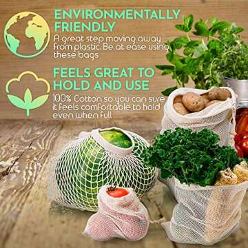 ECOTREES Reusable Produce Bags, Organic Cotton Mesh Grocery Bags, Eco-friendly Foldable Washable Cotton Grocery Bags with Drawstring Lock for Shopping & Storage. Tare Weight Tag(8 PACK)