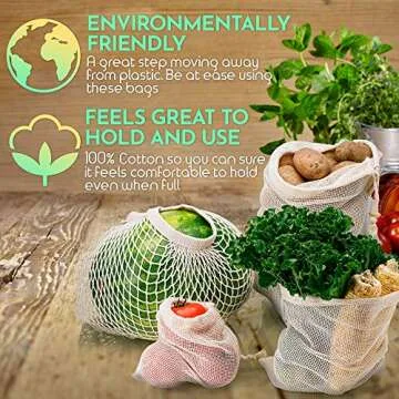 ECOTREES Reusable Produce Bags, Organic Cotton Mesh Grocery Bags, Eco-friendly Foldable Washable Cotton Grocery Bags with Drawstring Lock for Shopping & Storage. Tare Weight Tag(8 PACK)