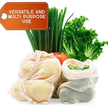 ECOTREES Reusable Produce Bags, Organic Cotton Mesh Grocery Bags, Eco-friendly Foldable Washable Cotton Grocery Bags with Drawstring Lock for Shopping & Storage. Tare Weight Tag(8 PACK)