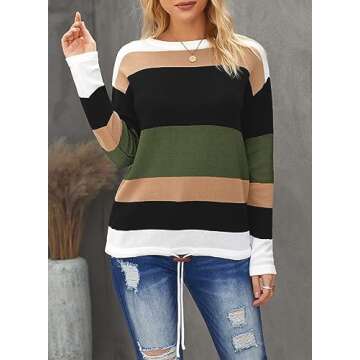 Dokotoo Sweaters for Women Round Neck Striped Cute Winter Pullover Sweaters for Women Fashion 2024 W...