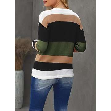 Dokotoo Sweaters for Women Round Neck Striped Cute Winter Pullover Sweaters for Women Fashion 2024 Winter Clothes for Women Green Small