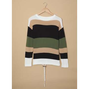 Dokotoo Sweaters for Women Round Neck Striped Cute Winter Pullover Sweaters for Women Fashion 2024 Winter Clothes for Women Green Small