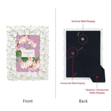 Laura Ashley 4x6 White & Gold Flower Textured Hand-Crafted Resin Picture Frame w/Easel & Hook for Tabletop & Wall Display, Decorative Floral Design Home Décor, Photo Gallery, Art (4x6, White/Gold)