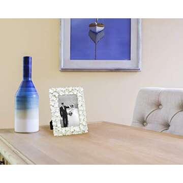 Laura Ashley 4x6 White & Gold Flower Textured Hand-Crafted Resin Picture Frame w/Easel & Hook for Tabletop & Wall Display, Decorative Floral Design Home Décor, Photo Gallery, Art (4x6, White/Gold)