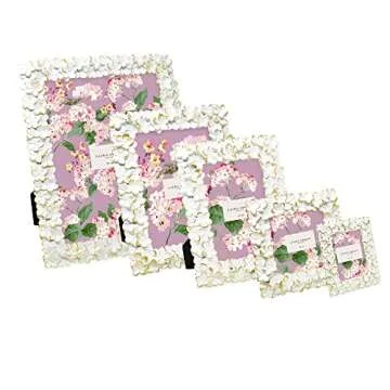 Laura Ashley 4x6 White & Gold Flower Textured Hand-Crafted Resin Picture Frame w/Easel & Hook for Tabletop & Wall Display, Decorative Floral Design Home Décor, Photo Gallery, Art (4x6, White/Gold)