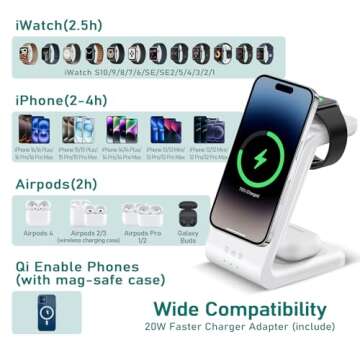 Smtcsl 3 in 1 Wireless Charging Station for iPhone, Apple Watch, AirPods