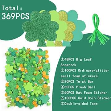 369 Pieces St. Patrick's Day Shamrock Craft Supplies Glitter Shamrock Foam Stickers Saint Patrick's ...