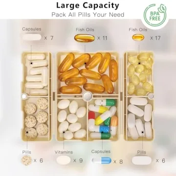 FYY Travel Pill Organizer - 7 Compartment Case For Meds
