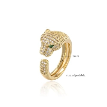 MEVESICUS 18k Gold Plated Rings Panther Rings Elegant CZ Cubic Zirconia Adjustable Rings for Women Gold Rings