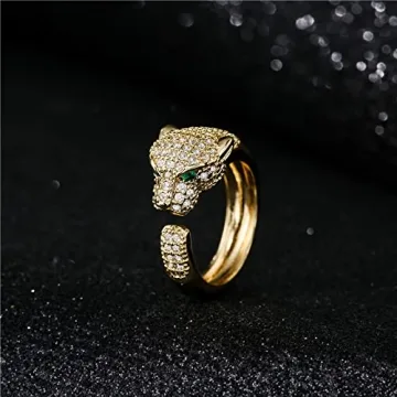 MEVESICUS 18k Gold Plated Rings Panther Rings Elegant CZ Cubic Zirconia Adjustable Rings for Women Gold Rings