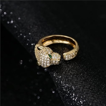 MEVESICUS 18k Gold Plated Rings Panther Rings Elegant CZ Cubic Zirconia Adjustable Rings for Women Gold Rings