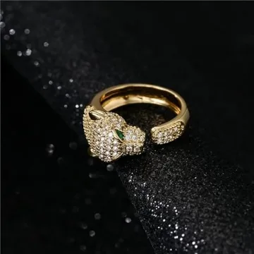 MEVESICUS 18k Gold Plated Rings Panther Rings Elegant CZ Cubic Zirconia Adjustable Rings for Women Gold Rings