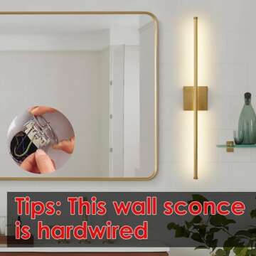 KARTOOSH Hardwired Wall Sconces Set of Two,Modern Dimmable Wall Sconces, 350° Rotate, LED Wall Light Fixtures, 3000K Warm Light Wall Lamp for Bathroom, Living Room,27.8 Inch Brushed Brass (2 Pack)