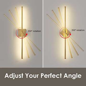 KARTOOSH Hardwired Wall Sconces Set of Two,Modern Dimmable Wall Sconces, 350° Rotate, LED Wall Light Fixtures, 3000K Warm Light Wall Lamp for Bathroom, Living Room,27.8 Inch Brushed Brass (2 Pack)