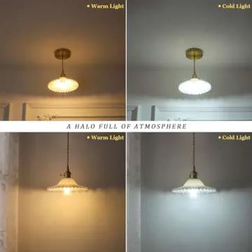 Shenmoyl Pendant Light with White Lotus Glass Lmapshade, Brass Vintage Pendant Light Adjustable Hanging Light for Kitchen Island Dining Room Hallway