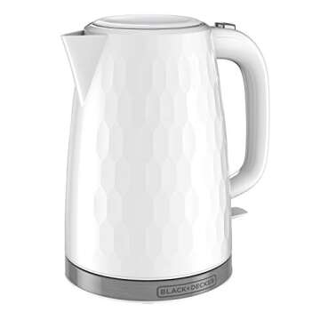 BLACK+DECKER 1.7L Cordless Electric Kettle, KE1560W, Premium Texture, Water Window, Rapid Boil, Auto Shutoff, White